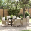 vidaXL 7 Piece Poly Rattan Garden Dining Set with Cushions in Beige