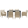vidaXL 7 Piece Poly Rattan Garden Dining Set with Cushions in Beige