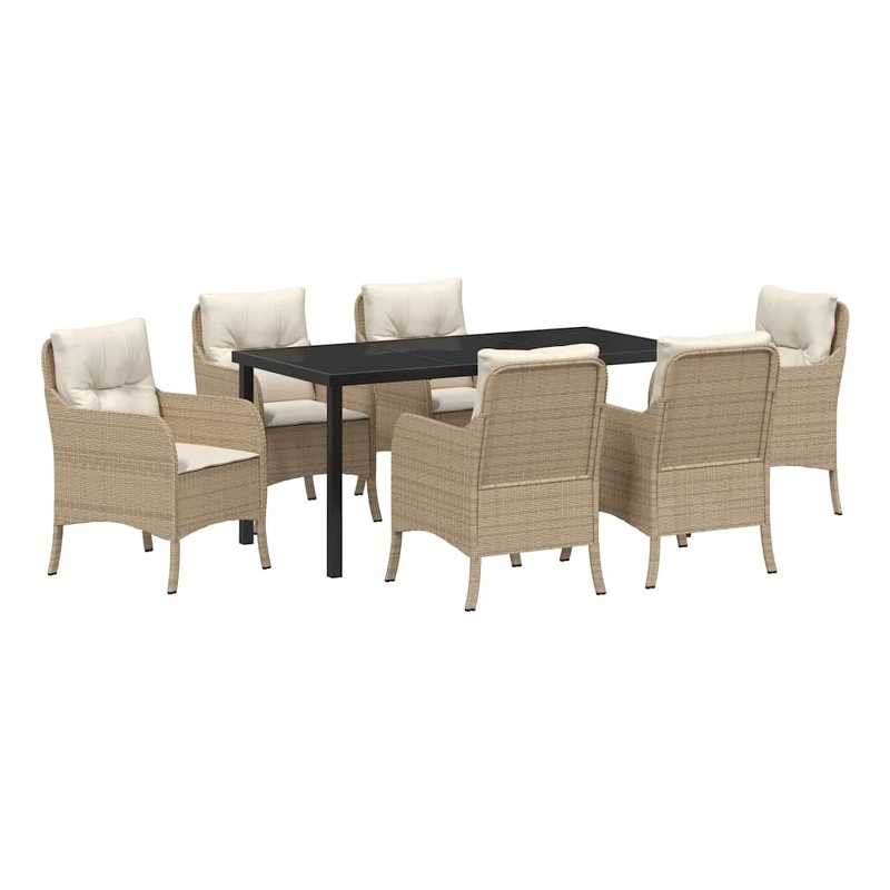 vidaXL 7 Piece Poly Rattan Garden Dining Set with Cushions in Beige