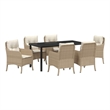 vidaXL 7 Piece Poly Rattan Garden Dining Set with Cushions in Beige