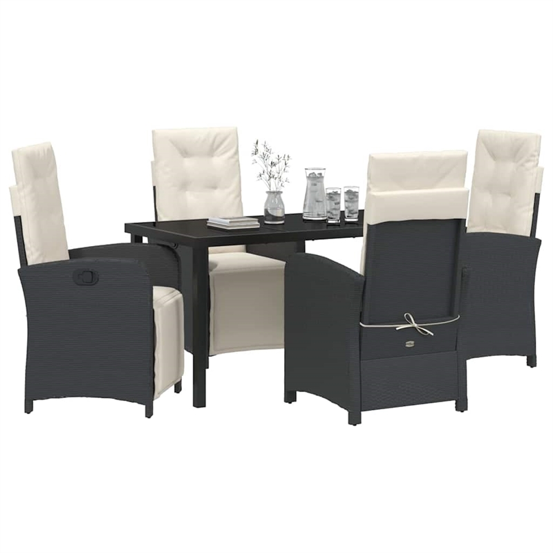 vidaXL 5 Piece Poly Rattan Garden Dining Set with Cushions in Black