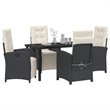 vidaXL 5 Piece Poly Rattan Garden Dining Set with Cushions in Black