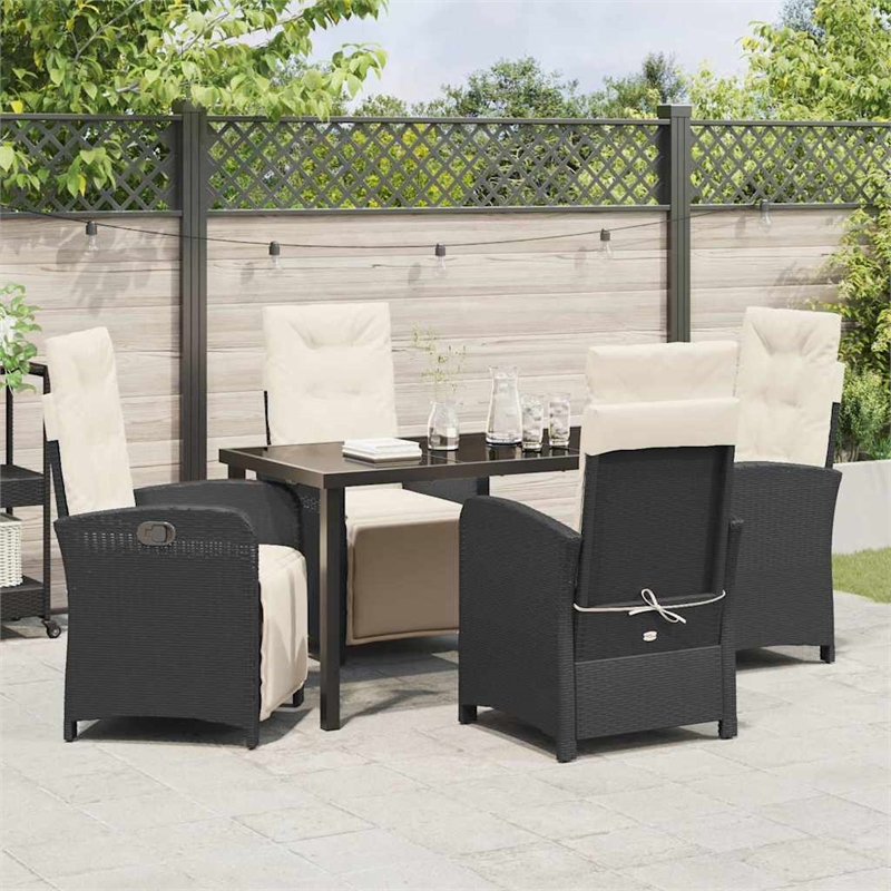 vidaXL 5 Piece Poly Rattan Garden Dining Set with Cushions in Black