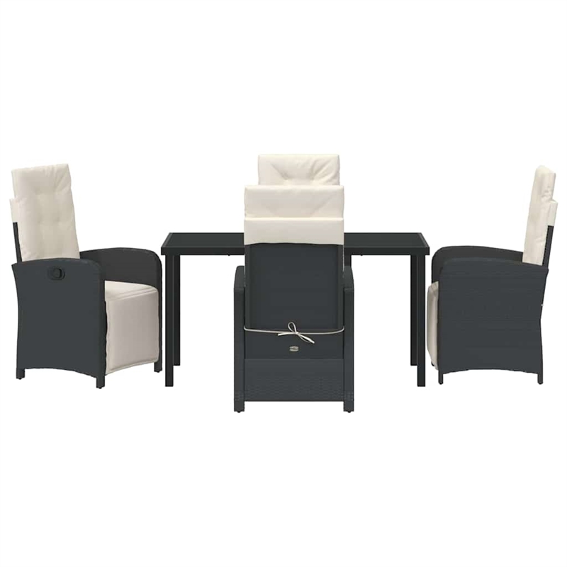 vidaXL 5 Piece Poly Rattan Garden Dining Set with Cushions in Black