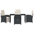 vidaXL 5 Piece Poly Rattan Garden Dining Set with Cushions in Black