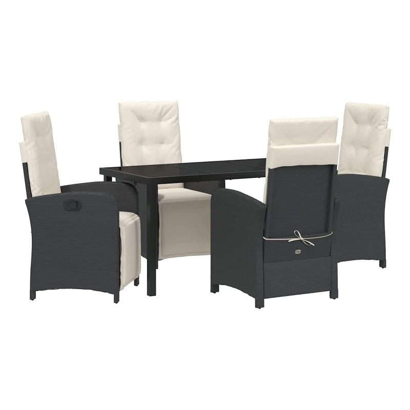 vidaXL 5 Piece Poly Rattan Garden Dining Set with Cushions in Black