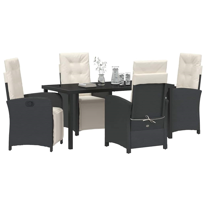 vidaXL 5 Piece Poly Rattan Garden Dining Set with Cushions in Black