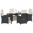 vidaXL 5 Piece Poly Rattan Garden Dining Set with Cushions in Black