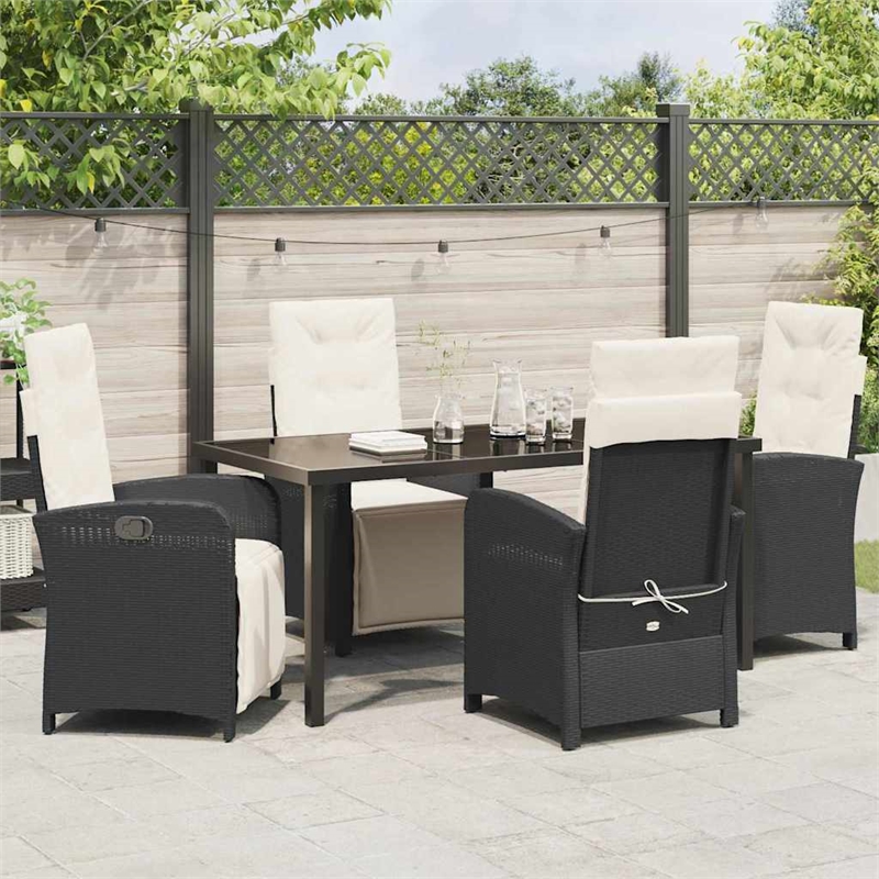 vidaXL 5 Piece Poly Rattan Garden Dining Set with Cushions in Black