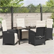 vidaXL 5 Piece Poly Rattan Garden Dining Set with Cushions in Black
