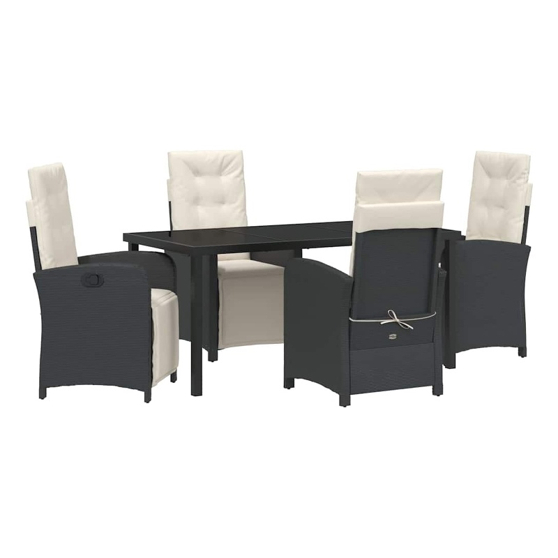 vidaXL 5 Piece Poly Rattan Garden Dining Set with Cushions in Black