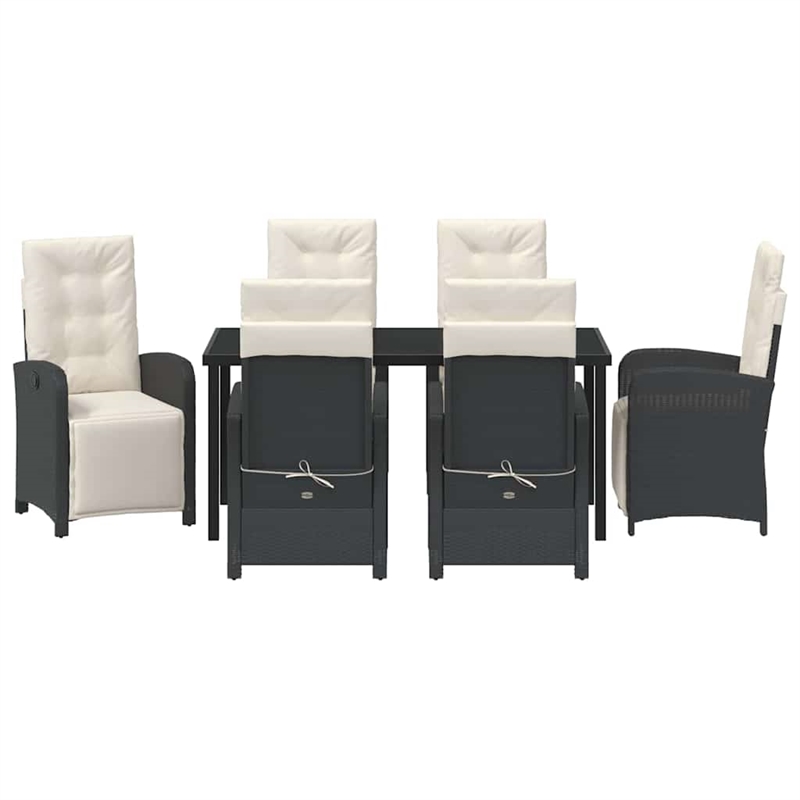 vidaXL 7 Piece Poly Rattan Garden Dining Set with Cushions in Black