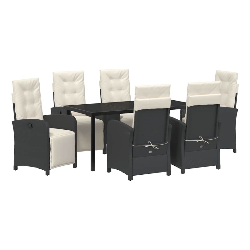 vidaXL 7 Piece Poly Rattan Garden Dining Set with Cushions in Black