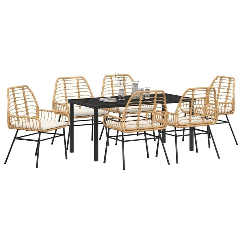 vidaXL 7 Piece Poly Rattan Garden Dining Set in Brown