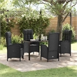 vidaXL 5 Piece Poly Rattan Garden Dining Set with Cushions in Black