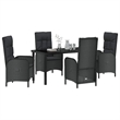 vidaXL 5 Piece Poly Rattan Garden Dining Set with Cushions in Black