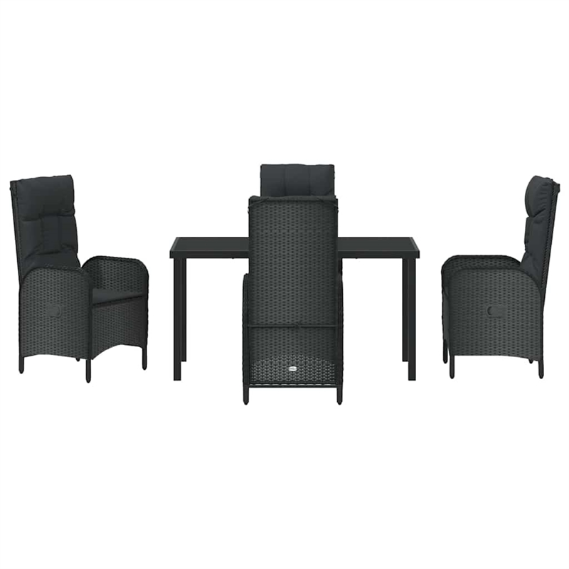 vidaXL 5 Piece Poly Rattan Garden Dining Set with Cushions in Black