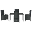 vidaXL 5 Piece Poly Rattan Garden Dining Set with Cushions in Black