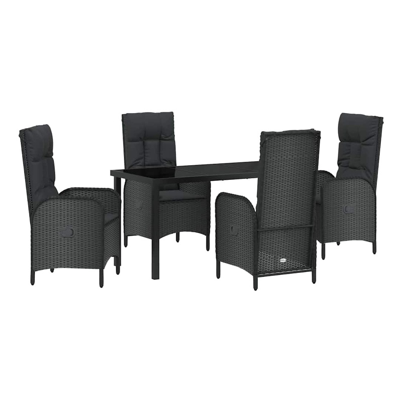 vidaXL 5 Piece Poly Rattan Garden Dining Set with Cushions in Black