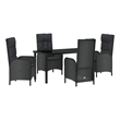 vidaXL 5 Piece Poly Rattan Garden Dining Set with Cushions in Black