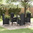 vidaXL 5 Piece Poly Rattan Garden Dining Set with Cushions in Black
