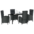 vidaXL 5 Piece Poly Rattan Garden Dining Set with Cushions in Black