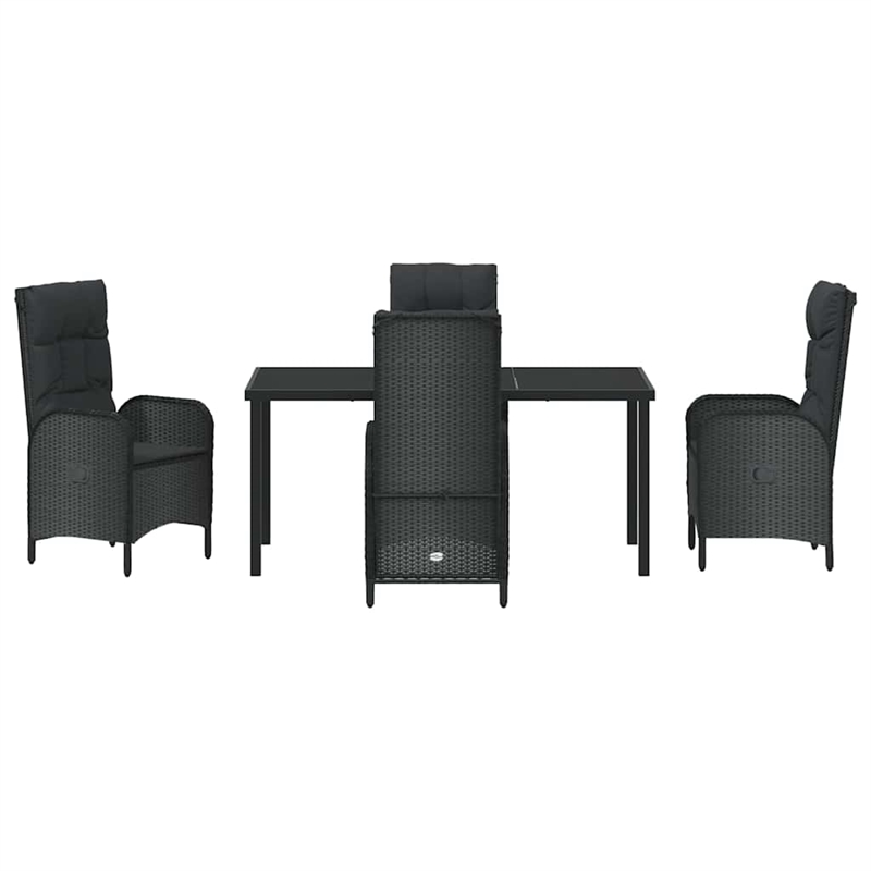 vidaXL 5 Piece Poly Rattan Garden Dining Set with Cushions in Black