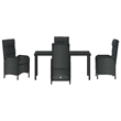 vidaXL 5 Piece Poly Rattan Garden Dining Set with Cushions in Black