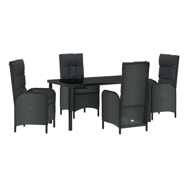 vidaXL 5 Piece Poly Rattan Garden Dining Set with Cushions in Black