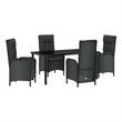 vidaXL 5 Piece Poly Rattan Garden Dining Set with Cushions in Black