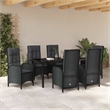 vidaXL 7 Piece Poly Rattan Garden Dining Set with Cushions in Black