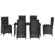 vidaXL 7 Piece Poly Rattan Garden Dining Set with Cushions in Black