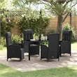 vidaXL 5 Piece Poly Rattan Garden Dining Set with Cushions in Black
