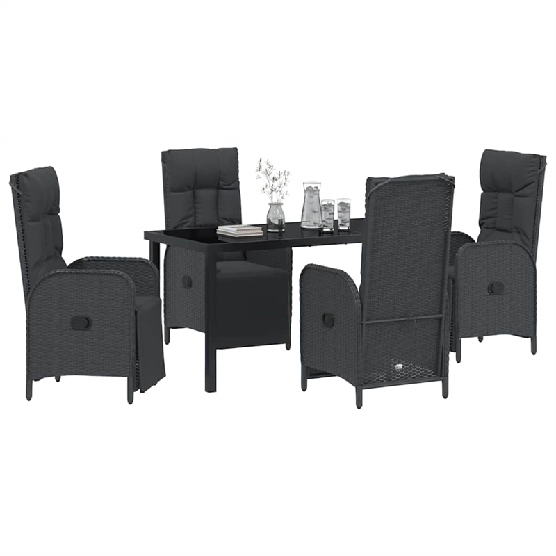 vidaXL 5 Piece Poly Rattan Garden Dining Set with Cushions in Black