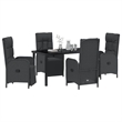vidaXL 5 Piece Poly Rattan Garden Dining Set with Cushions in Black