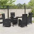 vidaXL 5 Piece Poly Rattan Garden Dining Set with Cushions in Black