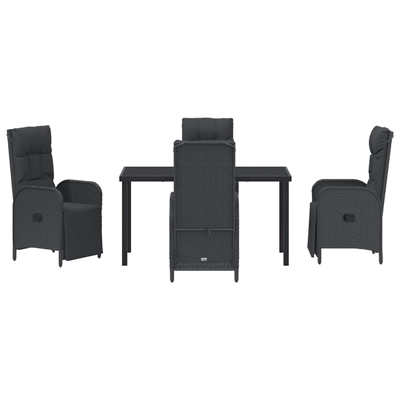 vidaXL 5 Piece Poly Rattan Garden Dining Set with Cushions in Black