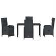 vidaXL 5 Piece Poly Rattan Garden Dining Set with Cushions in Black