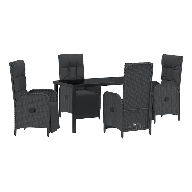 vidaXL 5 Piece Poly Rattan Garden Dining Set with Cushions in Black