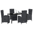 vidaXL 5 Piece Poly Rattan Garden Dining Set with Cushions in Black
