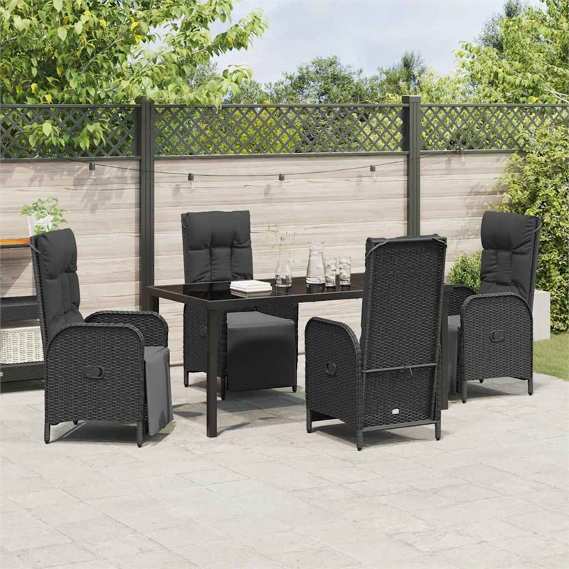 vidaXL 5 Piece Poly Rattan Garden Dining Set with Cushions in Black