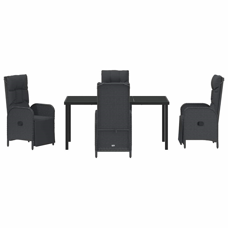 vidaXL 5 Piece Poly Rattan Garden Dining Set with Cushions in Black