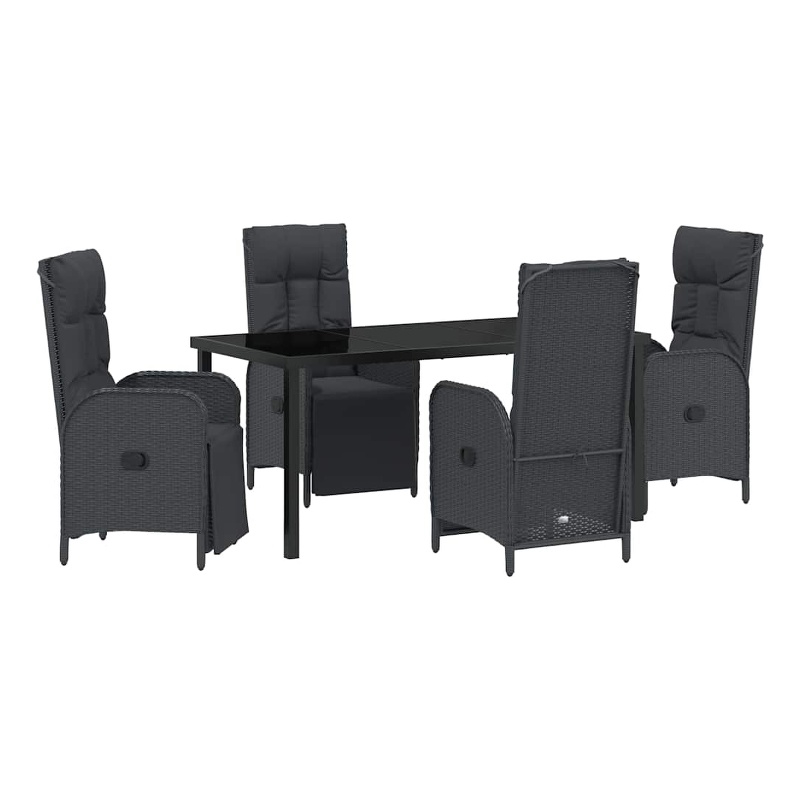 vidaXL 5 Piece Poly Rattan Garden Dining Set with Cushions in Black