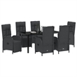 vidaXL 7 Piece Poly Rattan Garden Dining Set with Cushions in Black