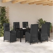 vidaXL 7 Piece Poly Rattan Garden Dining Set with Cushions in Black
