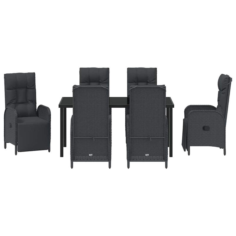vidaXL 7 Piece Poly Rattan Garden Dining Set with Cushions in Black