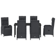 vidaXL 7 Piece Poly Rattan Garden Dining Set with Cushions in Black