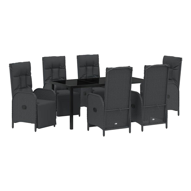 vidaXL 7 Piece Poly Rattan Garden Dining Set with Cushions in Black