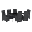 vidaXL 7 Piece Poly Rattan Garden Dining Set with Cushions in Black