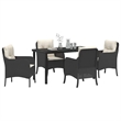 vidaXL 5 Piece Poly Rattan Garden Dining Set with Cushions in Black